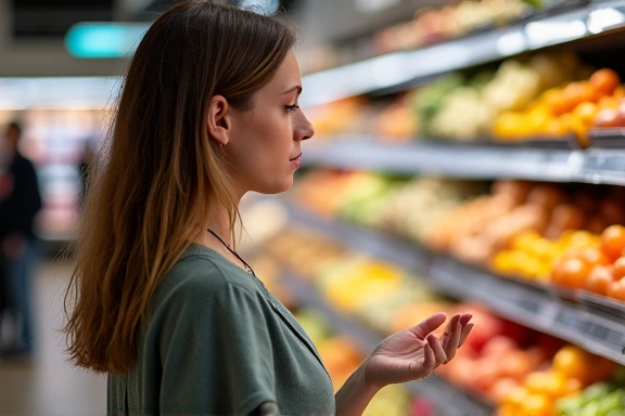 Thoughtful person reviewing food labels, representing mindful eating