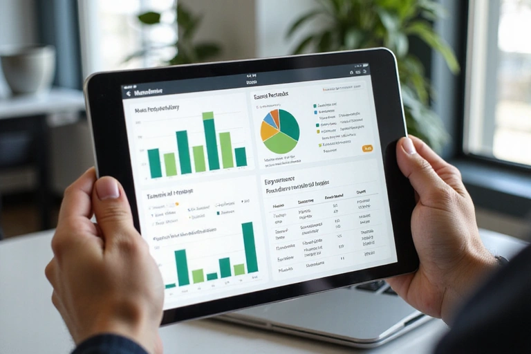 A person reviewing nutritional data on a tablet, symbolizing service description